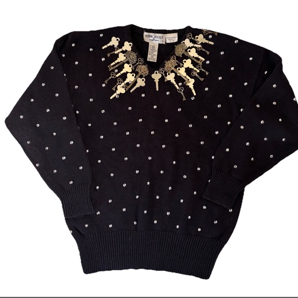 Vintage Bonnie Boerer Key Sweater Black Size Small - Picture 3 of 10